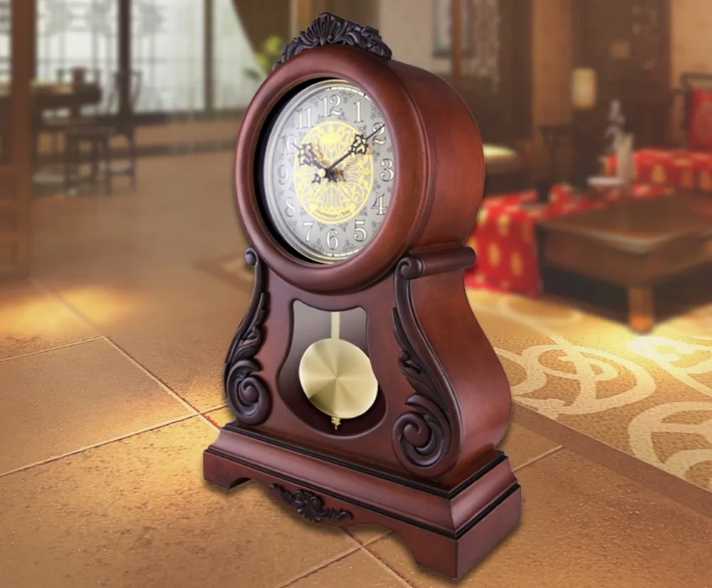 Vintage Mantle Clock Grandfather Pendulum Clock Floor Table Wooden