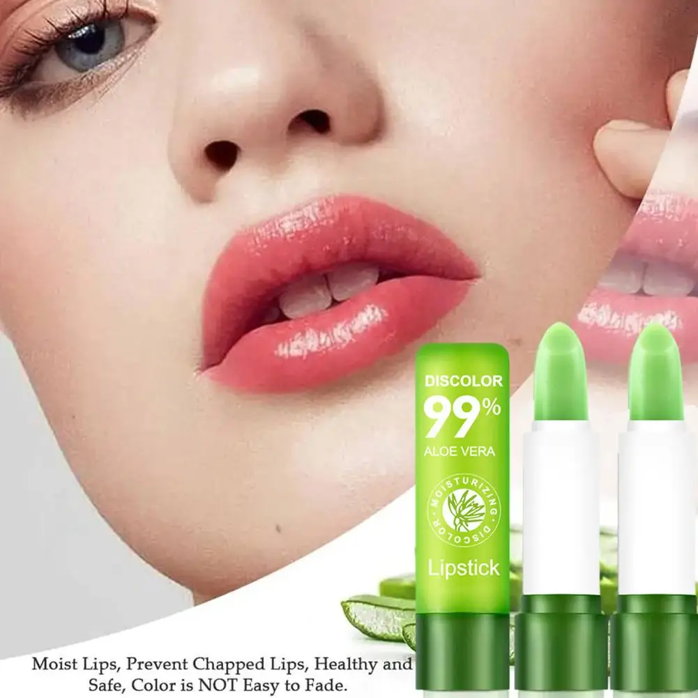 1pcs Aloe Vera Moisturizing Lip Balm Temperature Change Lasting Color Moisturizing Smooth Lipstick Lines Fine Lips Care Nou Y2D5