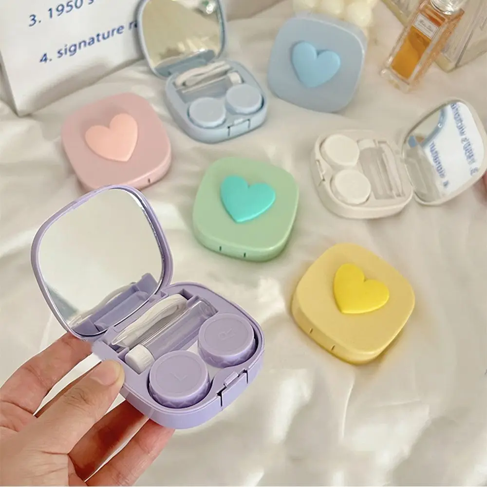 

Plastic Contact Lens Case with Mirror Candy Color Eyes Contact Lens Container Heart Shape Contact Lens Storage Box