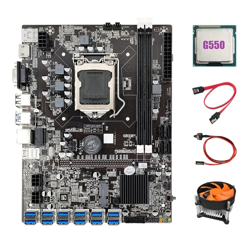 B75 ETH Mining Motherboard 12 PCIE To USB+G550 CPU+Cooling Fan+Switch Cable+SATA Cable DDR3 MSATA LGA1155 Motherboard pc motherboard cheap