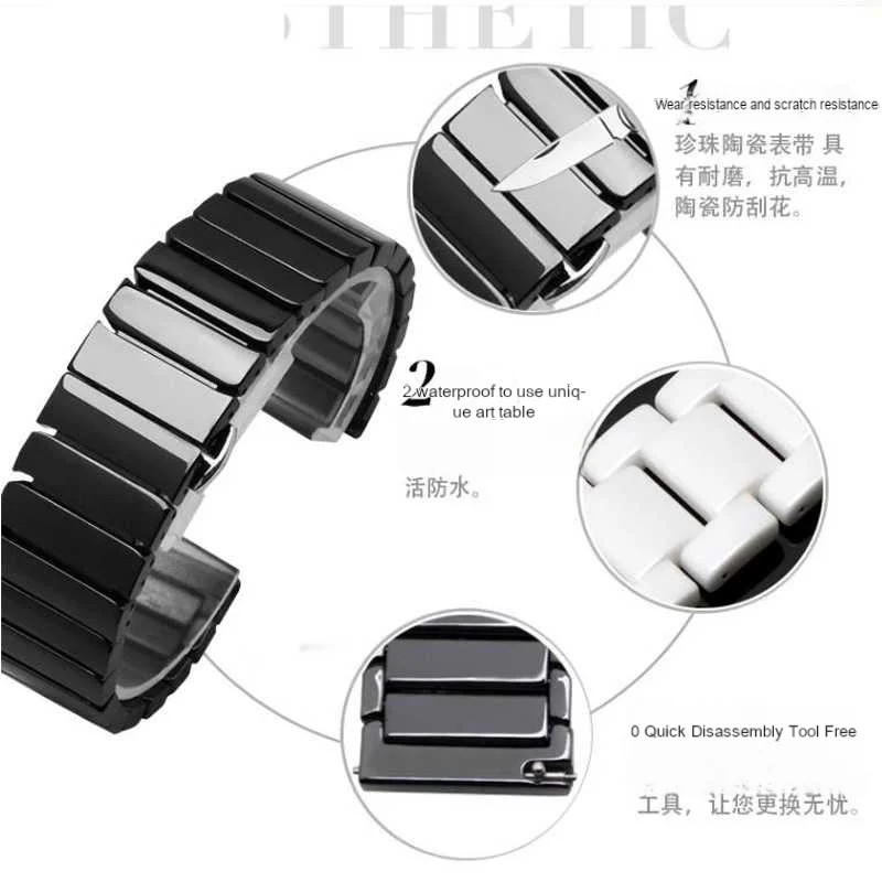 High Quality Ceramic Watchband with Fashion Chain, Waterproof 20-22mm Watch Band