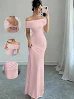 Off Shoulder Party Dress, Women‘s Sleeveless Sexy Bodycon Midi Dress, Elegant Bandage Cocktail Dress for Night Out - Image 2