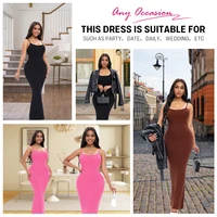 Women Built In Shapewear Bra Waist Cinched Butt Lifter Sleeveless Slip Long Dress Body Shaper 4