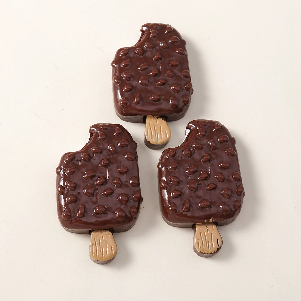 4pcs 귀여운 아이스 캔디 참 플랫 백 수지 딸기 초콜릿 아이스크림 펜던트 DIY 머리핀 열쇠 고리 쥬얼리 공예품