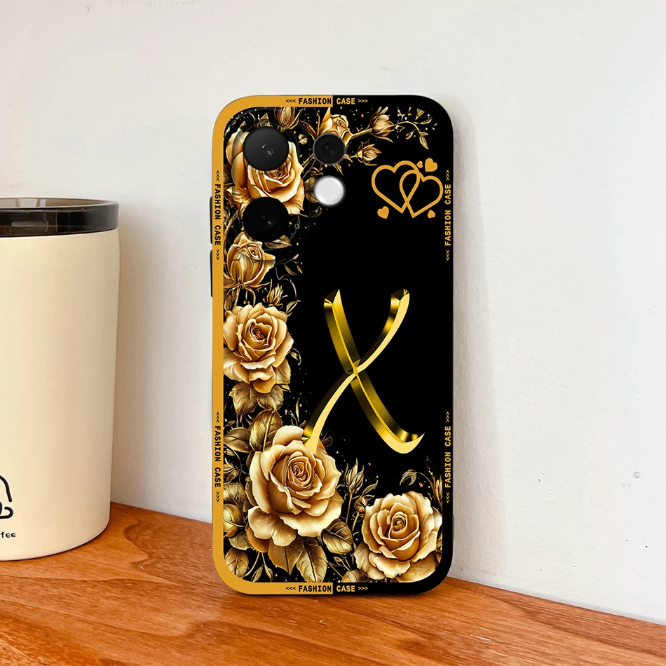 Fashionable Rose Letters Soft Liquid Silicone Phone Case with Camera Coverage and Anti-Drop Protection
