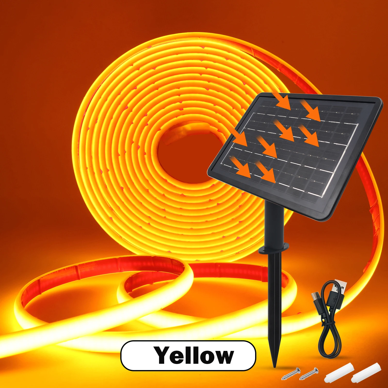 Solar Powered COB Neon LED Strip Light, IP68 Waterproof Flexible Ribbon for Home and Garden Lighting