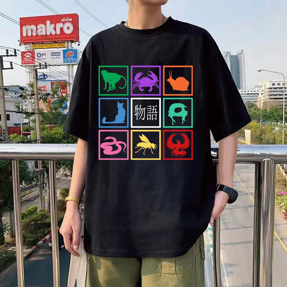 Manga japonesa série Monogatari masculina com estampa gráfica camisetas,  roupas casuais extragrandes, Harajuku Streetwear, verão - AliExpress