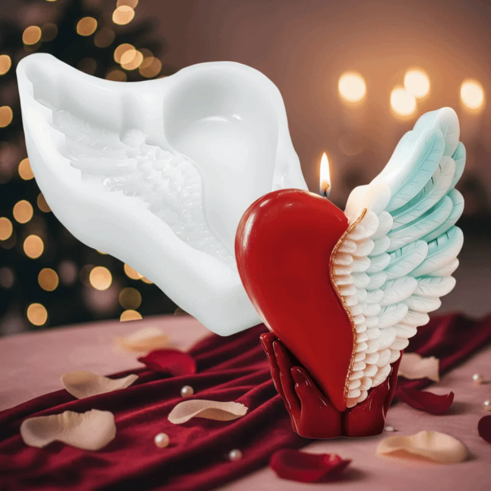 3D Love Wing Candle Mold Reusable Silicone Valentine's Day Handmade Soap Mold Non-stick DIY Gypsum Mold Cement