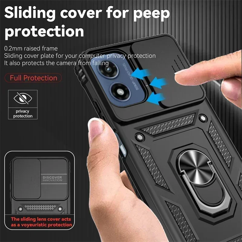 Enhanced Armor Shockproof Case with Ring Holder and Slide Protection