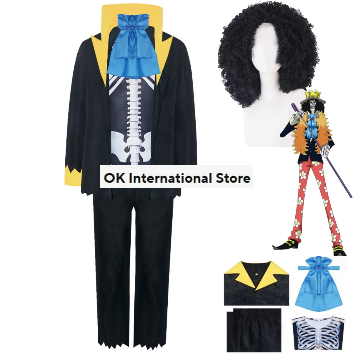 

Костюм для косплея из аниме Burukku, костюм Брук, оживляющий фруктовый парик, Униформа с принтом черепа, мужской костюм для маскарада и Хэллоуина