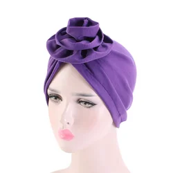 Women Turban Hat Solid Color Chemotherapy Cap  Pan Flower Cap Fashion Sleep Hats for Ladies Hair Accessories