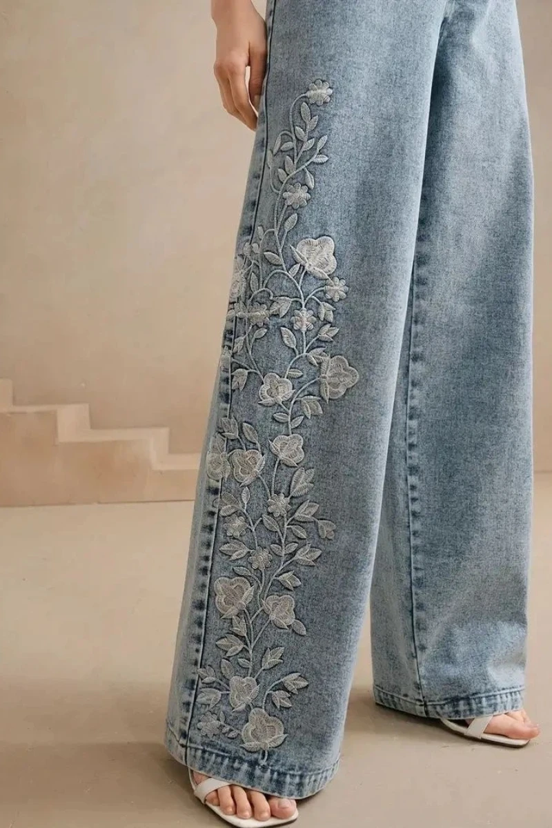 Y2k – jean tendance pour femme, grande taille, confortable, extensible, Denim délavé, Design brodé, mode, jambe droite, nouvelle collection 2025