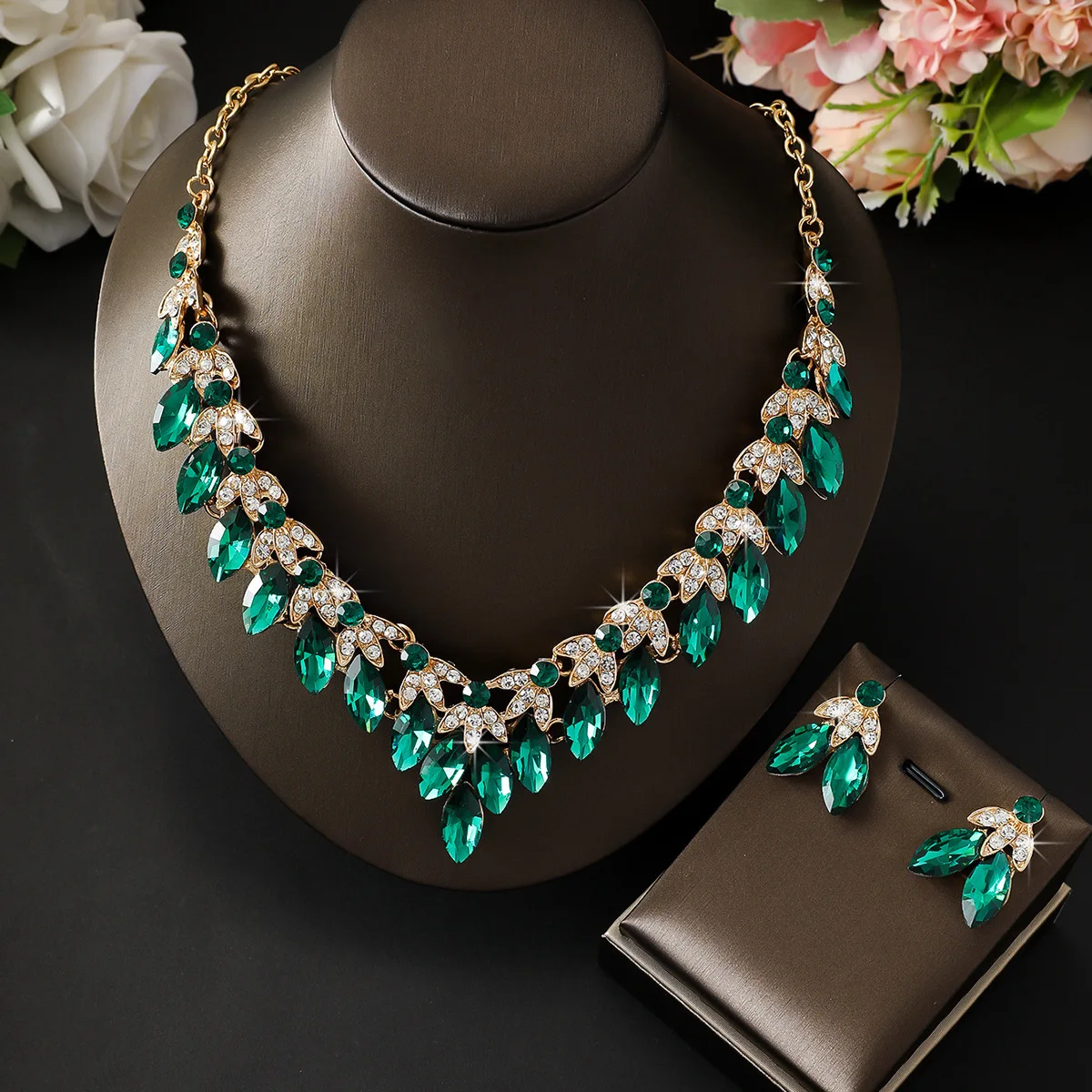 2309769-61c9bd.jpg S1f2eae6613ae48429f279f1208009912J 3 PCS Women's Metal Jewelry Set Adjustable Necklace Earrings Set Girls Day Jewelry Wedding Party Jewelry Mallzona