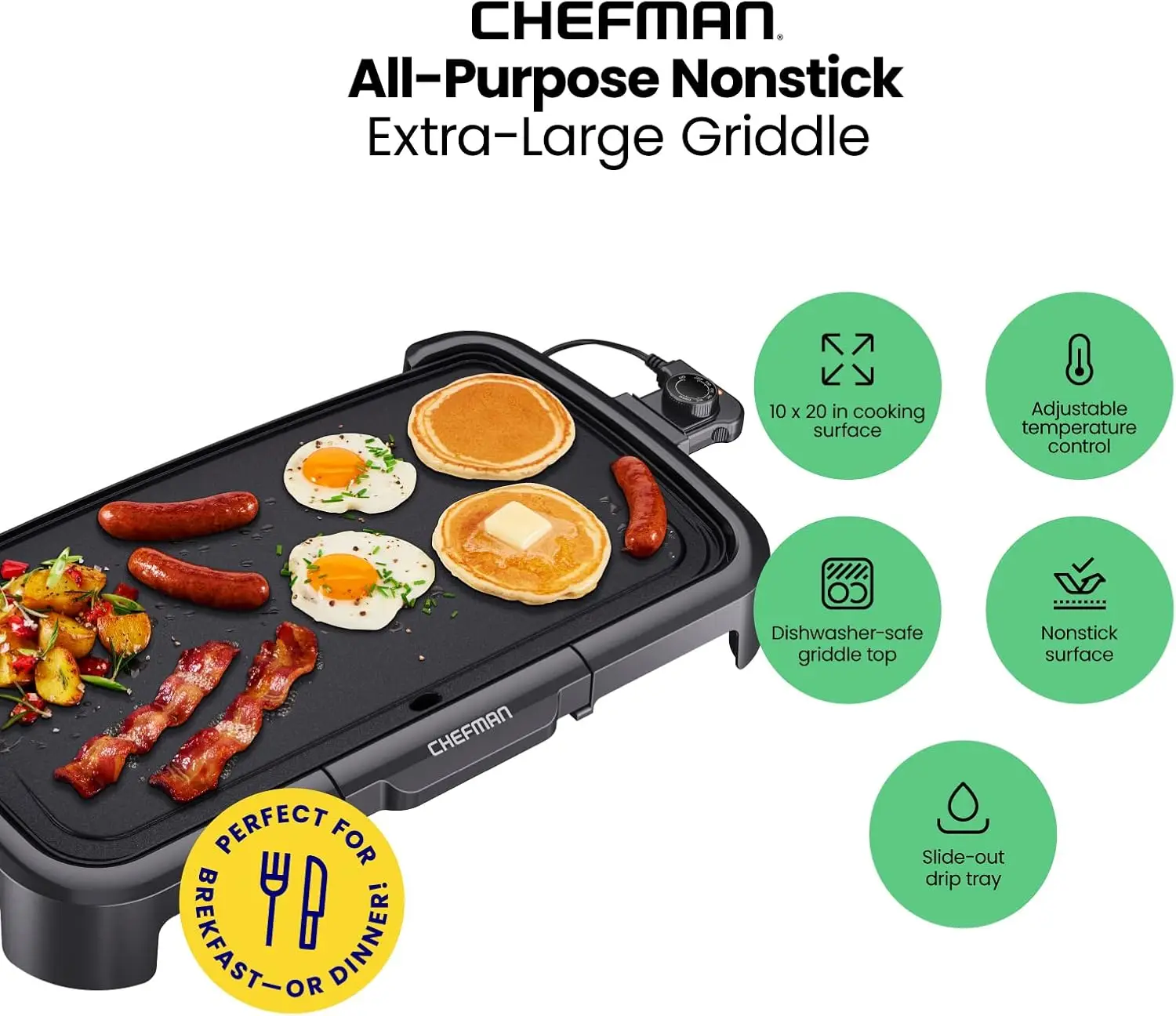 XL Electric Griddle with Removable Temperature Control, Immersible Flat Top Grill, Burger, Eggs, Pancake Griddle NEW USA 2
