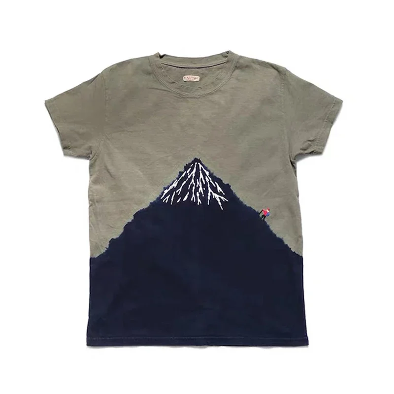 

KAPITAL Hirata Hohiro Fuji Mountain Climber Printed Couple Embroidered T-shirts for Men and Women Loose Washed Short Sleeves Tee