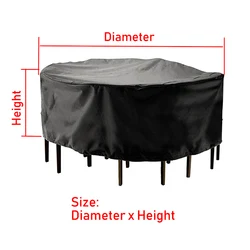 Waterproof Outdoor Round Table Protective Cover - Sunscreen & Dustproof 210D Oxford Cloth - 204x60cm (Black)