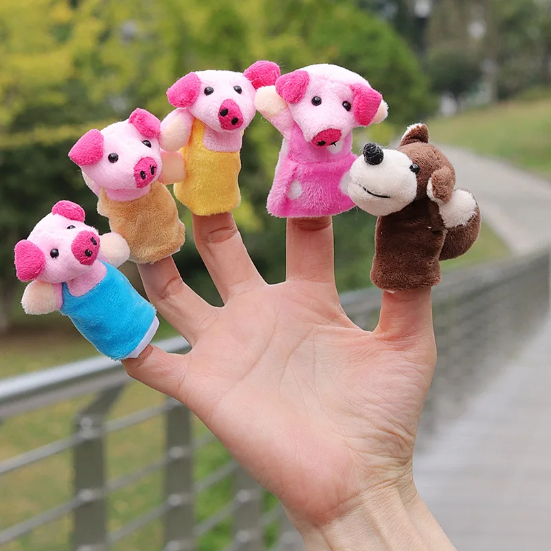 Animal Finger Puppet 8pcs/lot Baby Cartoon 3 Little Pigs Characters Finger Puppets Theater Show Soft Dolls Props Kids Toys for Children Gift Game