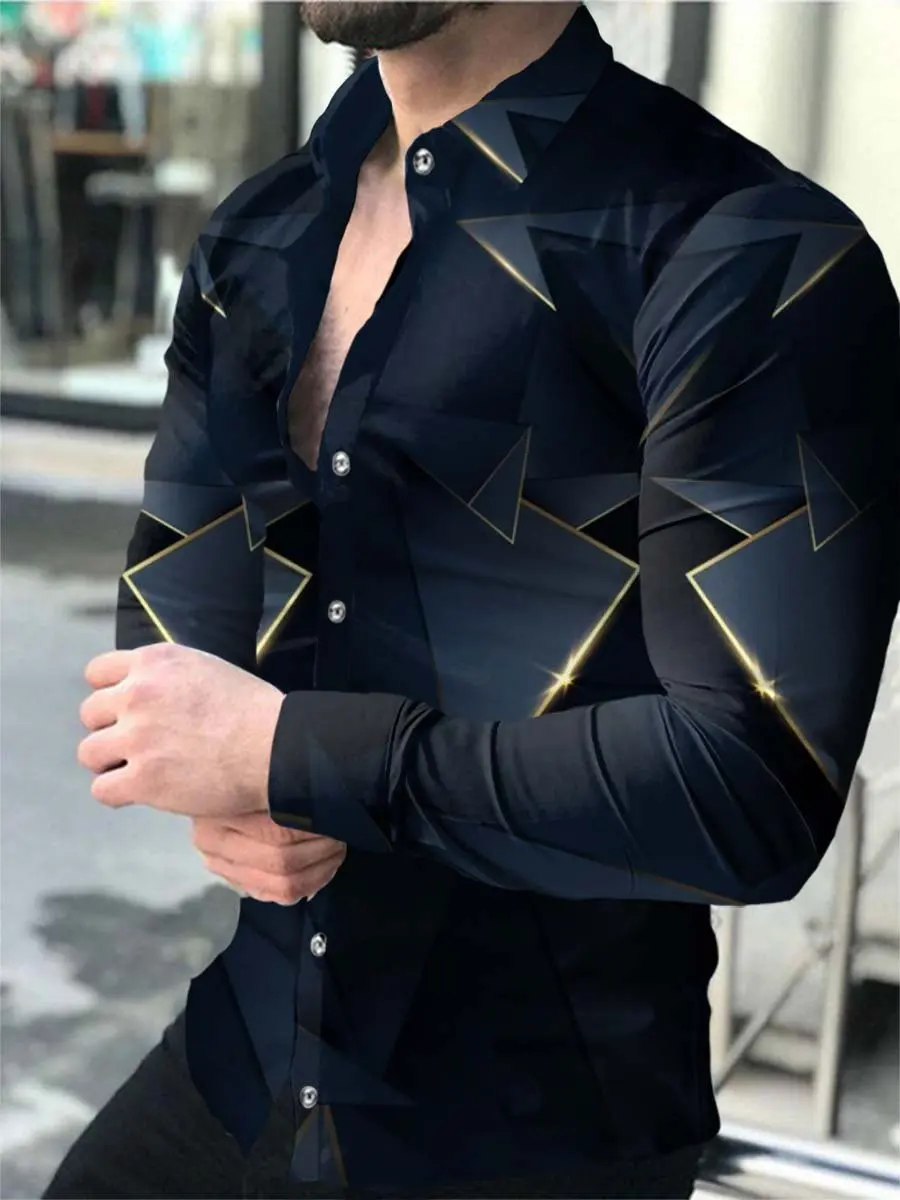 New Men's Shirts Long Sleeves Digital Printing Lapel Buttons Fall Casual Shirts Nightclub Prom Fashion High Quality Men's Tops