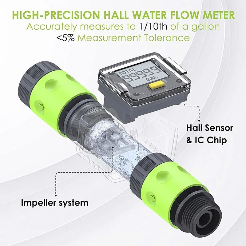 Flow meter water flow meter turbine flow meter digital turbine flow meter Digital Water Flow Meter Hose Water Meter for Outdoor Garden Hose Measure Consumption and Flow Rate with Quick Connectors