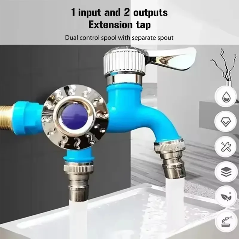 Water Faucet 2 in 1 Dual Head Spout Laundry Washing Tap Wall Mount Outdoor Garden Washing Machine Taps