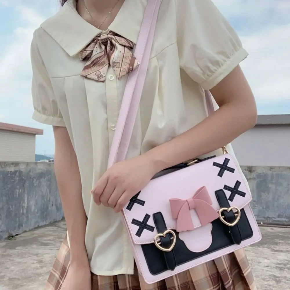 Heart Bowknot Shoulder Bag Large Capacity Bear Lolita JK Crossbody Bag Message Bag Phone Bag PU Leather Cambridge Bag Travel