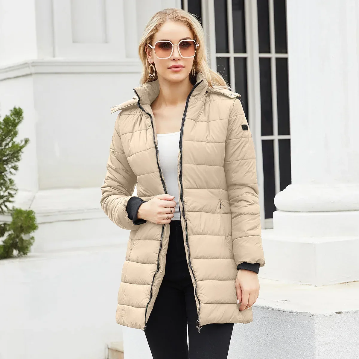 New Winter Warm Hooded Parkas For Women Solid Thick Cotton Padded Coats Ladies Mid-length Casual Slim Parka Streetwear Overcoats 1