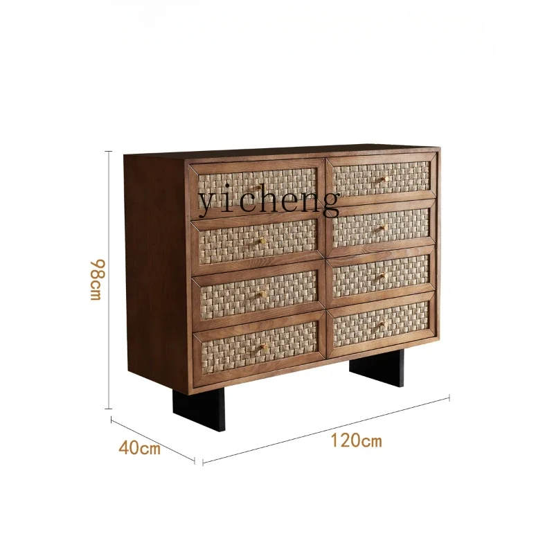 

ZC Solid Wood Rattan Woven Four Six Eight Spares Cabinet Dining Side Drawer Storage Cabinet Locker Hallway Cabinet