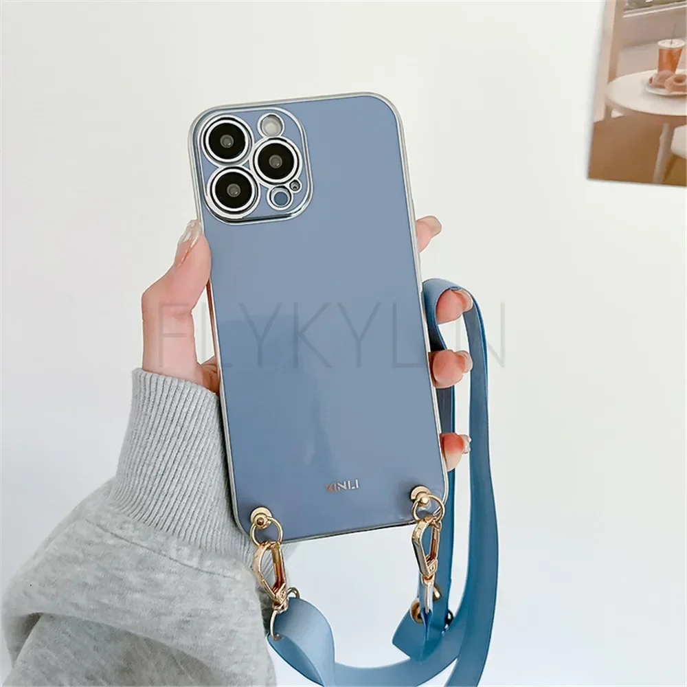 Enhanced Crossbody Lanyard Necklace Phone Case with Plating Soft Silicone Cover