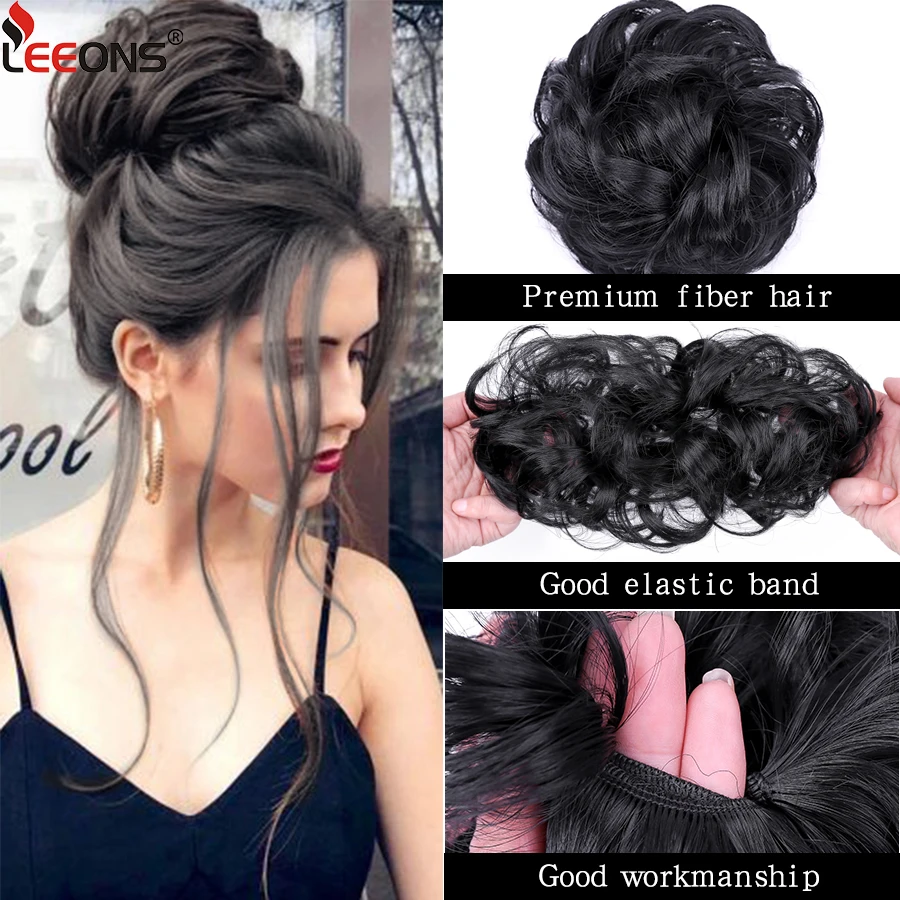 Messy Synthetic Hair Bun Scrunchy Donut Wavy Updo Elastic  display picture 3