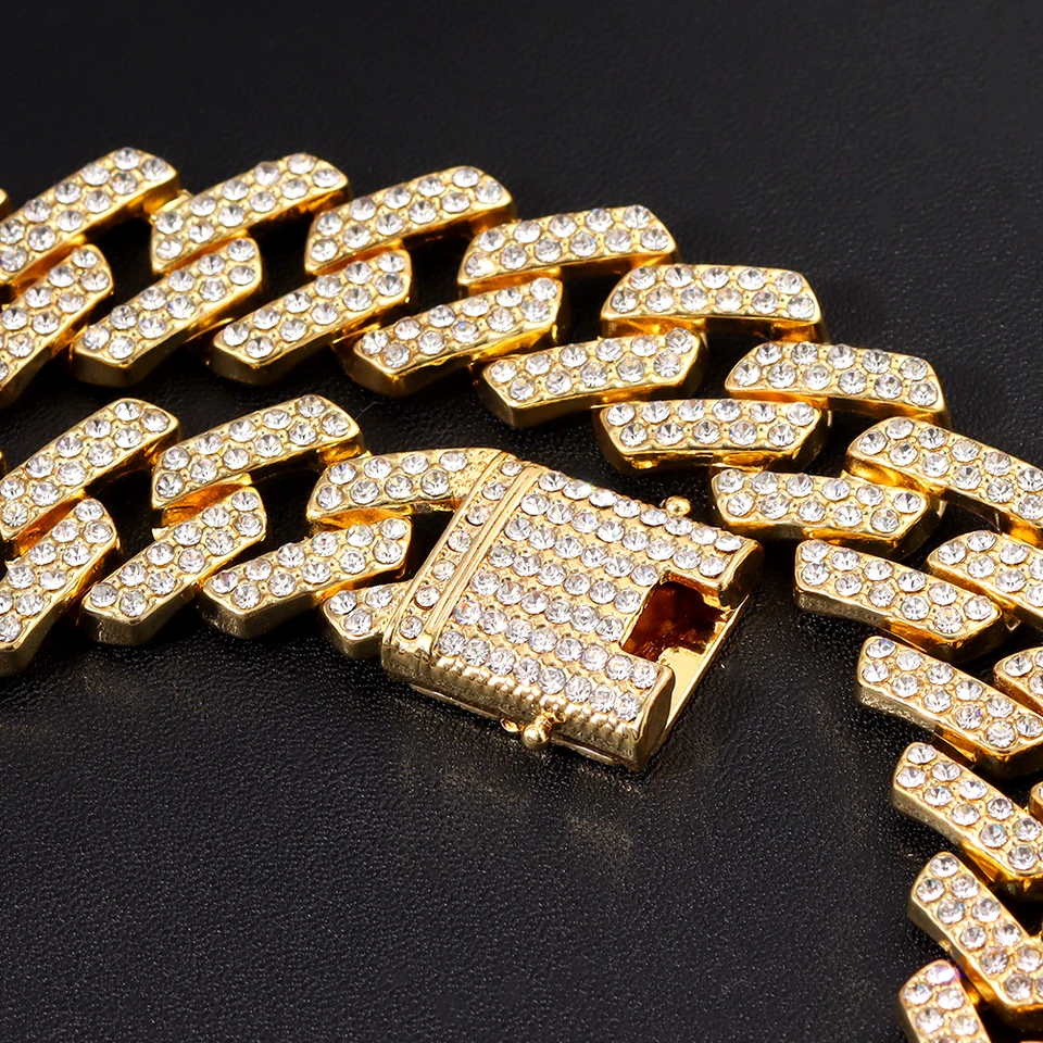 zxcs Catene ghiacciate da 20mm per Uomo Miami Cuban Collana Collana di Lusso Micro Micro Catena Cubana Catena Cubana Hip-Hop Gioielli-Gold-Color,18inch