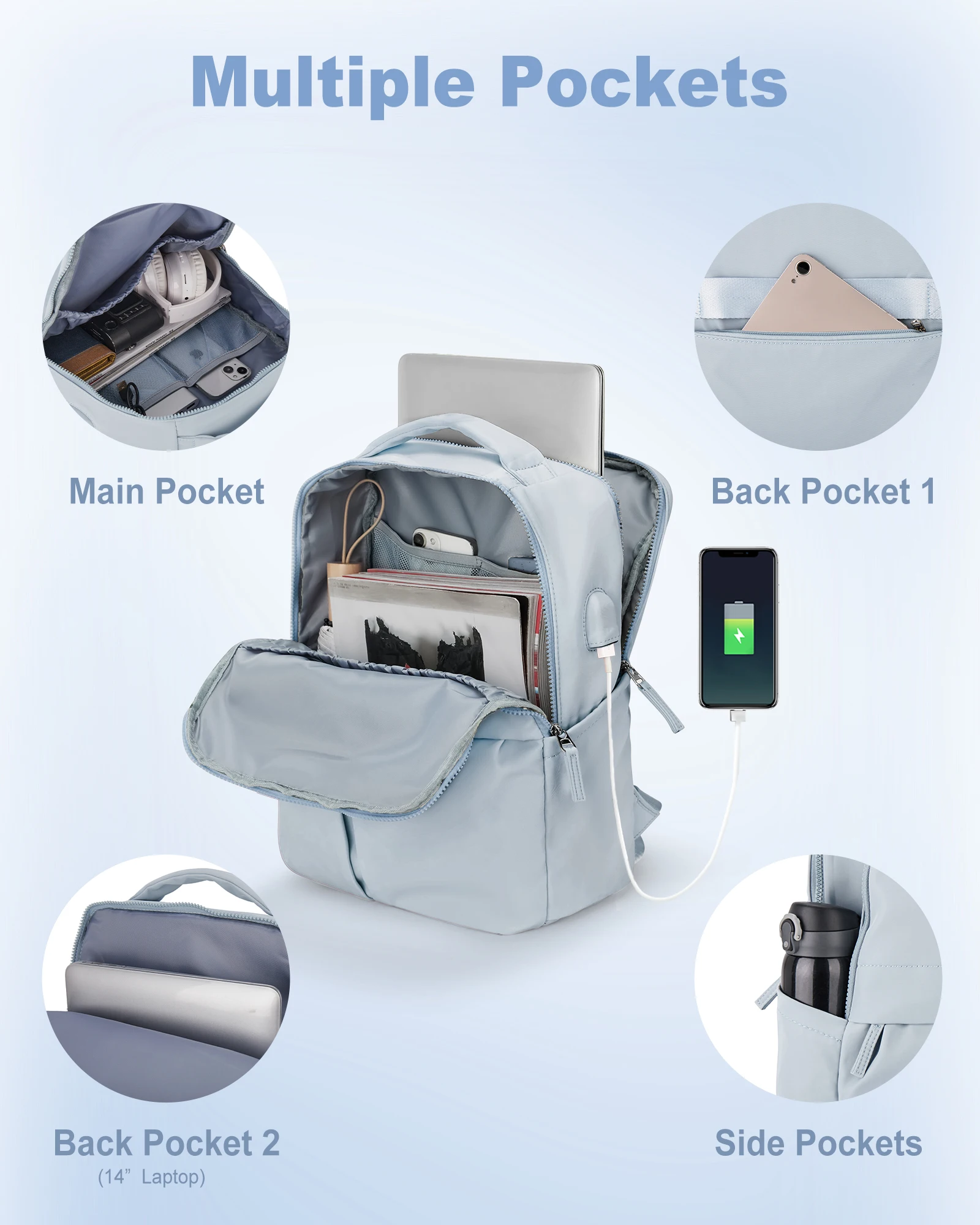 حقيبة ظهر نسائية مخصصة للكمبيوتر المحمول، مناسبة ل...