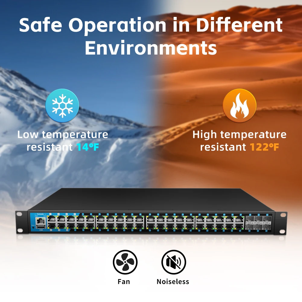 KeepLiNK 기가비트 관리 스위치, 48-PoE 포트, 6-10G SFP + 업 링크 포함, 48 포트