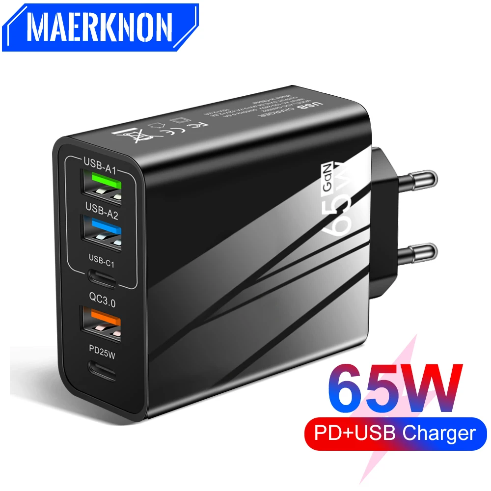 Caricabatterie Uab C Da 65W Adattatore Per Caricabatterie Rapido A 5 Porte Per Iphone 13 15 Pro Caricabatterie Xiaomi Pd Tipo C Ricarica Rapida Per Sa