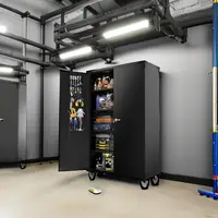 Upgraded Wide & Deep Garage Storage Cabinet, Metal Storage Cabinet w/Pegboards, Wheels, Locking Doors and Adjustable Shelves 2