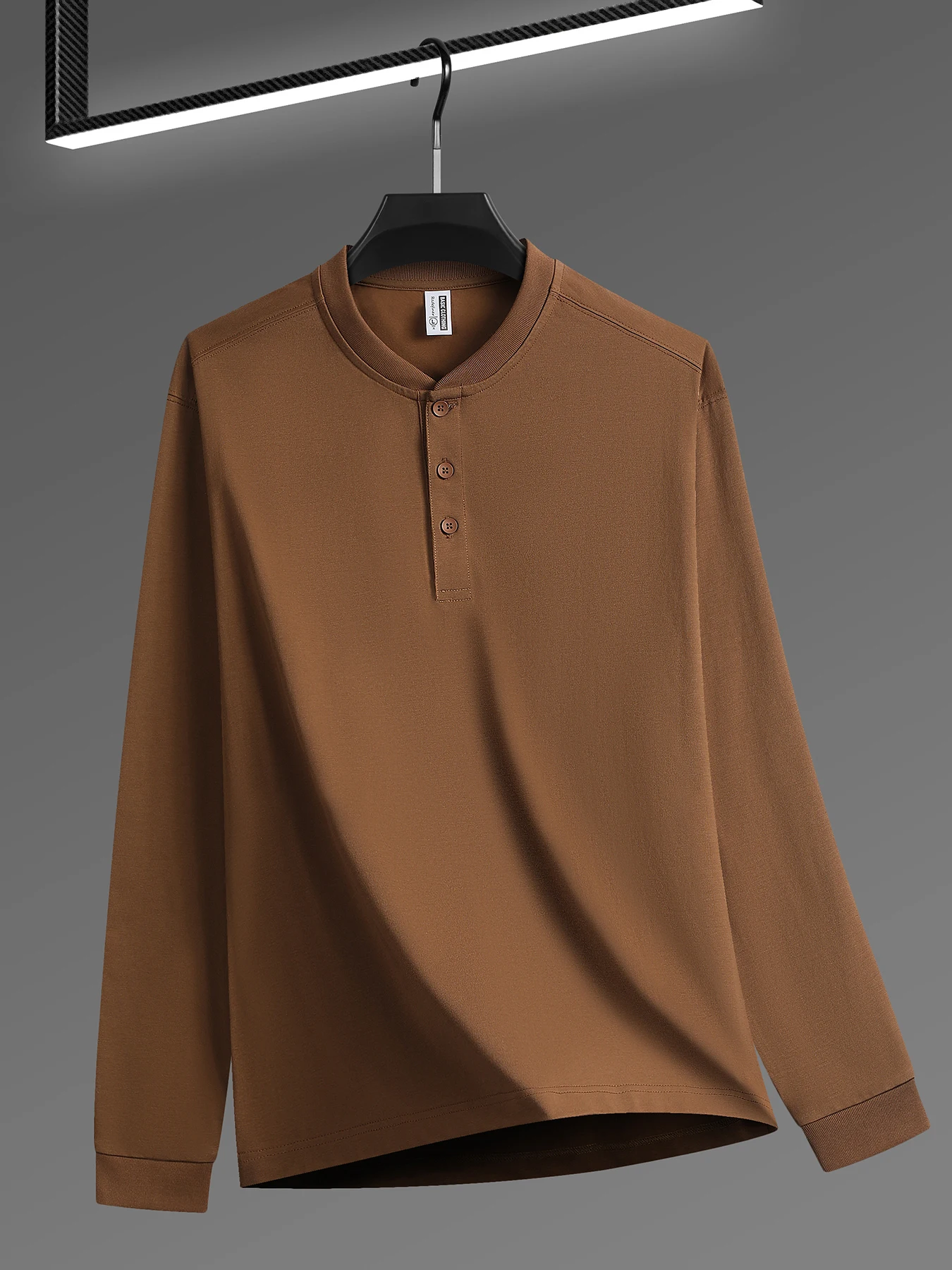 Men's Henley Neck Long Sleeve Comfortable Soft Solid Tees Retro Fashion Button Outdoor Thin Tee  Male Basics All-match Clothes