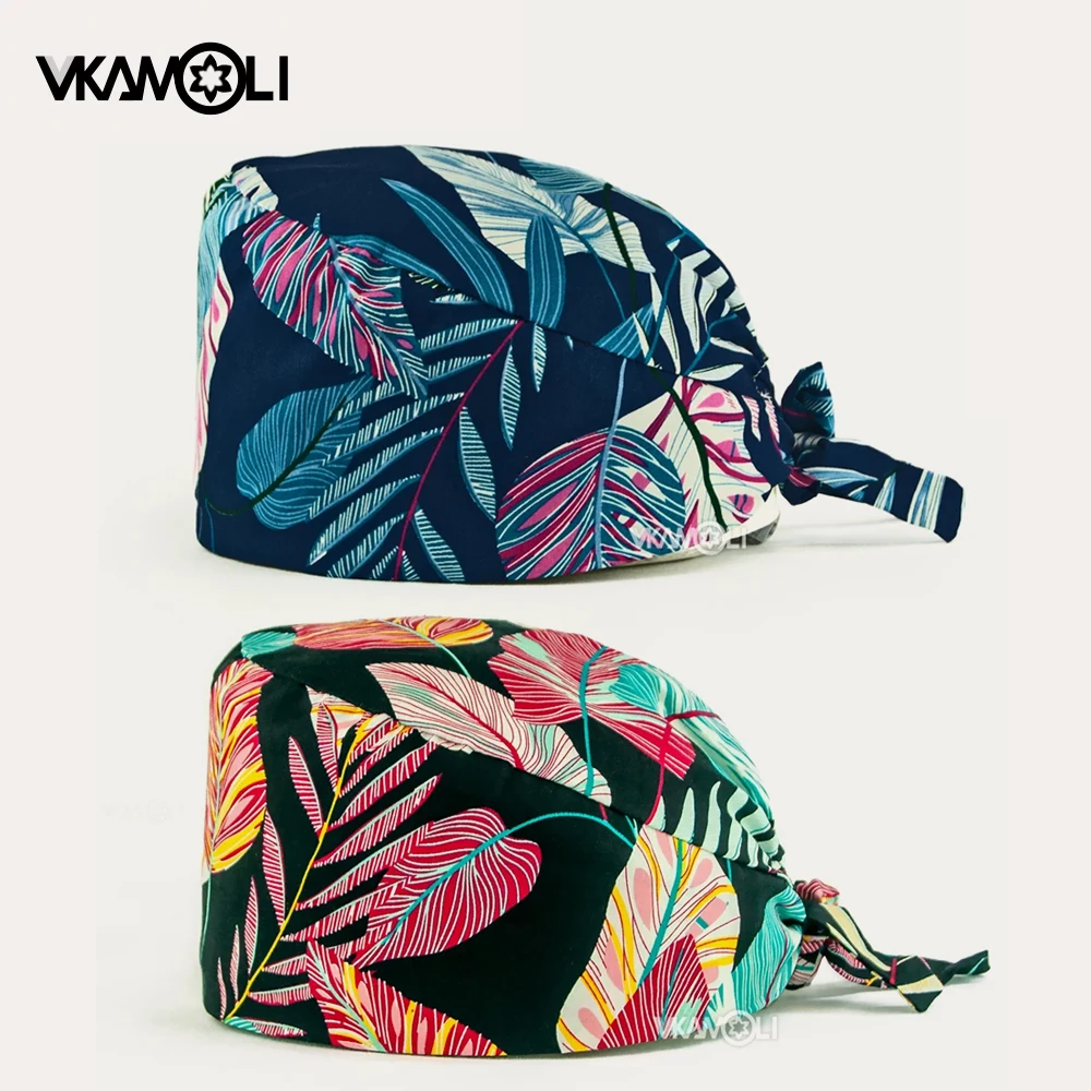 غطاء طباعة زهور للنساء ، غطاء فرك للتمريض ، قبعات قابلة للتعديل ، قبعات مختبر ، ماص للعرق ، عمال الخدمات الصحية ، جديد