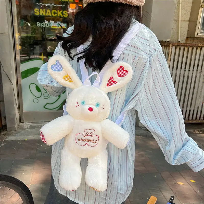 MBTI Cute Bunny Womens Backpack Original Doll Kawaii Lolita Jk Plush Student Bag Fluffy Sweet Girls Harajuku Fashion Daily Bag