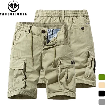 2025 Men Summer Outdoor Leisure Cotton Tooling Shorts Men Drawstring Buttons Solid Straight Soft Fashion Short Pants Male Tops 1