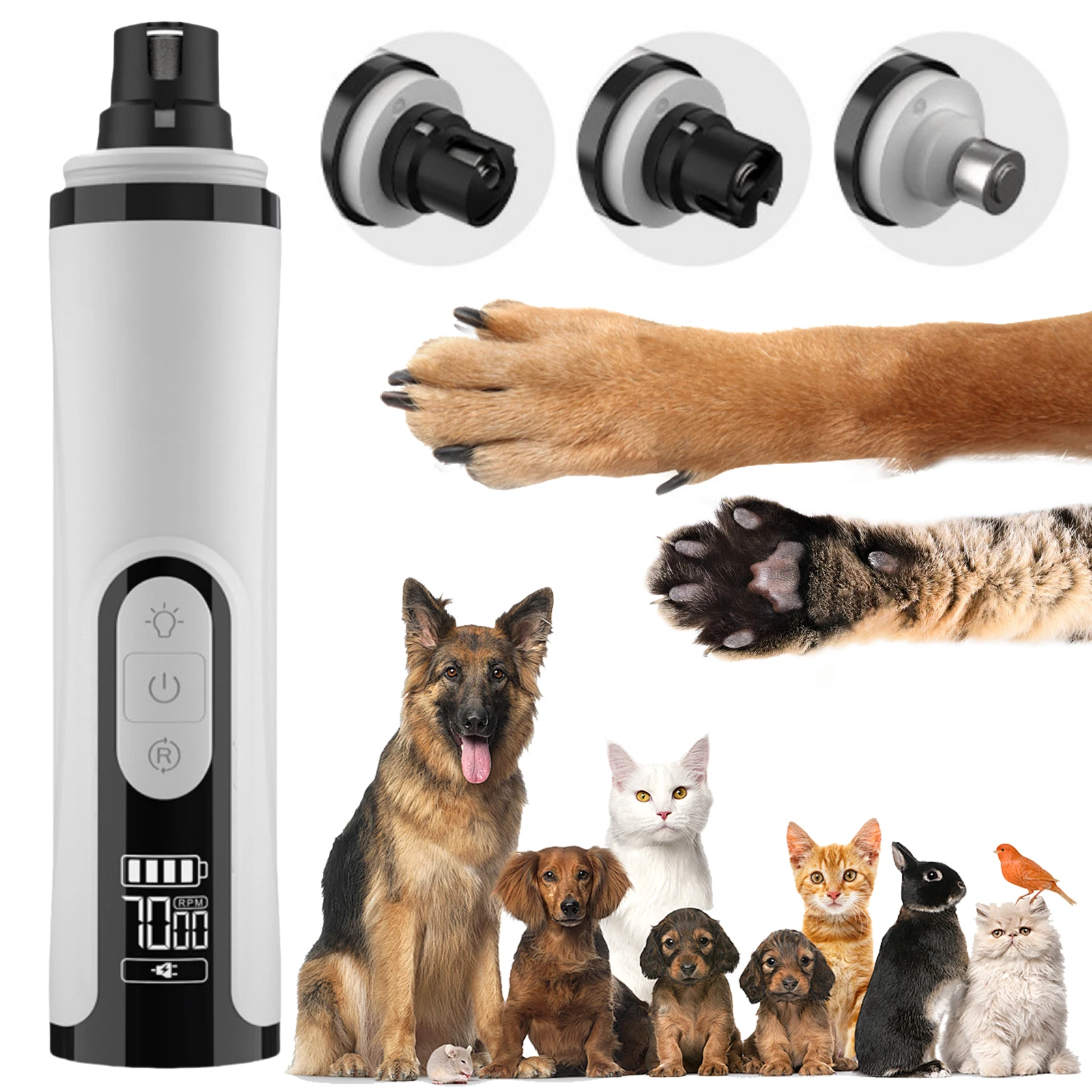Electric Pet Nail Grinder Rechargeable Dog Nail Trimmer Quiet Cat Nail Grinder Suitable for Small Middle Large Dogs and Cats