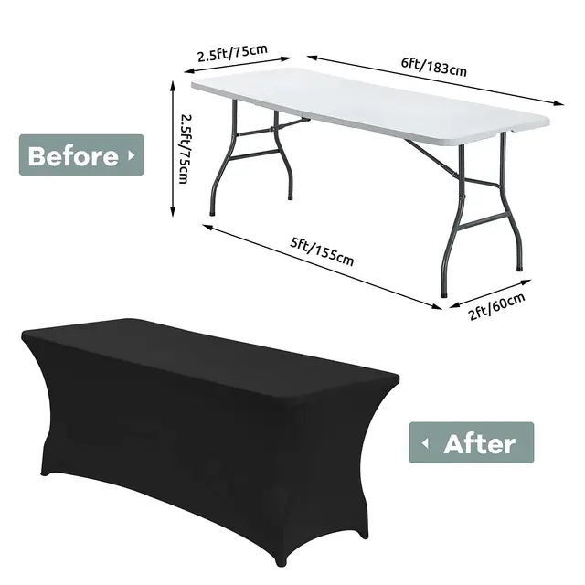 Couverture de Table en Spandex pour Table de 6 pieds/4 pieds, nappe extensible universelle ajustée pour fête, Banquet, mariage et événements, 1 pièce 3
