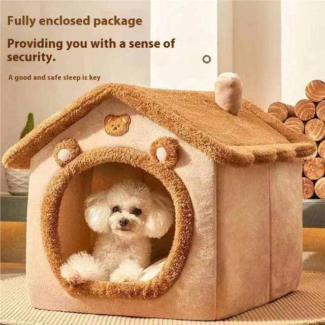 All Season Dog House Style Bed - Removable Washable Pet Bed for Small Dogs Teddy Winter Warm Cat Dog House 4