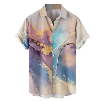 Leisure Printed Shirt Mens Summer Fashion Top Blouse Short Sleeve Lapel ...