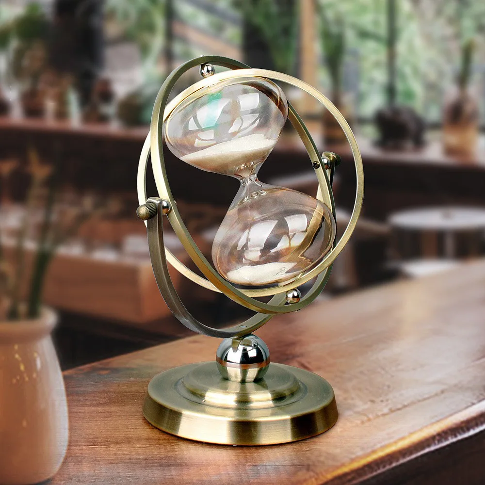 

European style metal globe hourglass timer TV cabinet wine cooler desk top ornament gift time hourglass