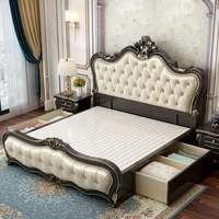 Ensemble de chambre à coucher moderne sculpté noir, ensemble de chambre à coucher en cuir et bois de princesse haute, meubles de maison de luxe humains 3