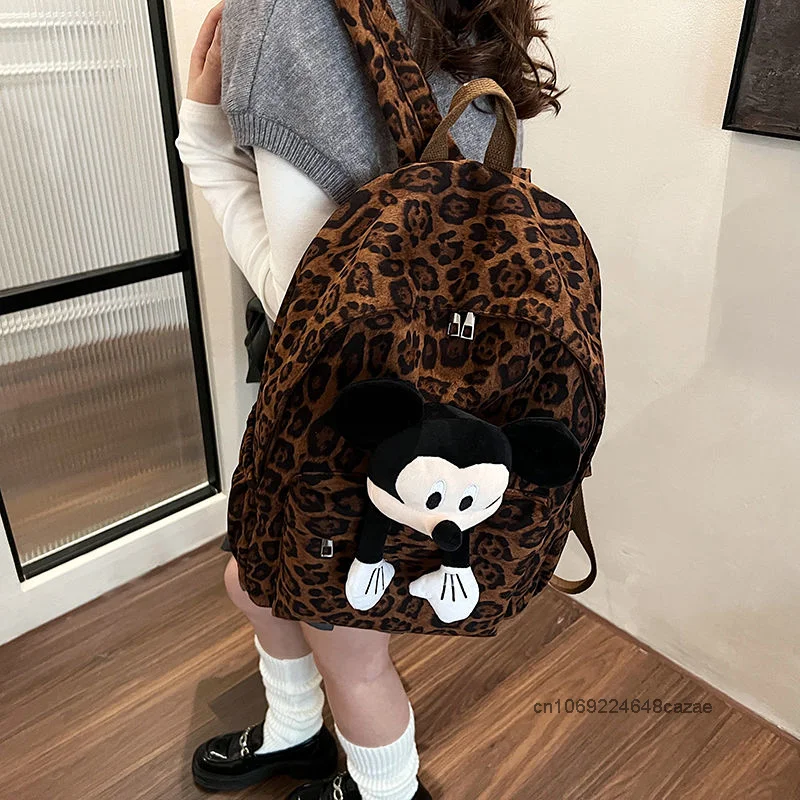 thumbnail image 2 of Mochila con estampado de leopardo de gran capacidad y diseño lindo de Mickey Doll, nueva mochila de moda para estudiantes, versión coreana, bolso de tendencia informal, 2 of 6