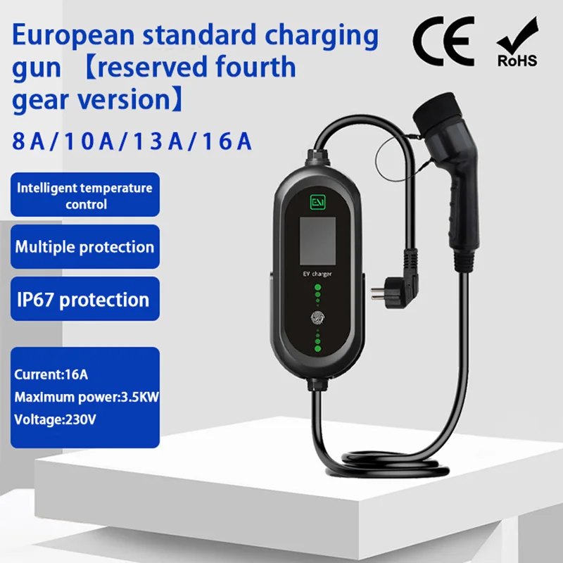 

3.5KW 8A 10A 13A 16A Single Phase Voltage EU Type 2 Portable EV Reserve Charger Version EVSE Charging Cable 5m CEE Plug Homeuse