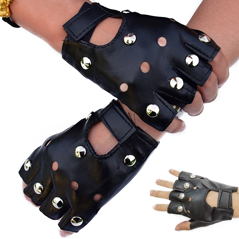 Fingerless Gloves Women Black PU Leather Female Button Warm Half Finger  Driving