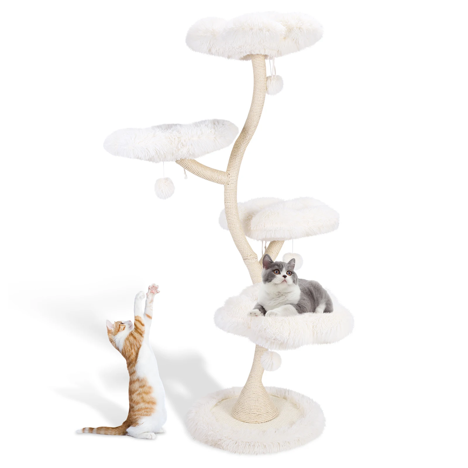 Integrated Multi-Layer Cat Shelf with Bed Freestanding Cat Tower Tall Tree for Scratch Lookout and Play