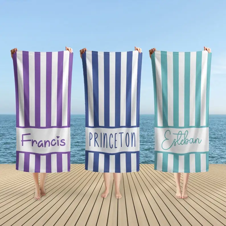 Striped Personalized Beach Towels, Custom Pool Towels for Kids/Adults, Bachelorette Gift, Wedding Gift, Girls Trip 2
