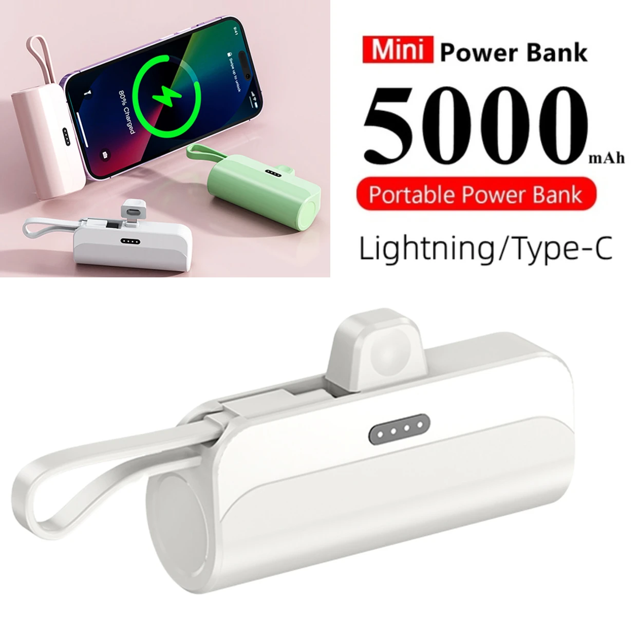 Mini Portable Keychain Wireless Capsule Charger 1500/5000mAh Large